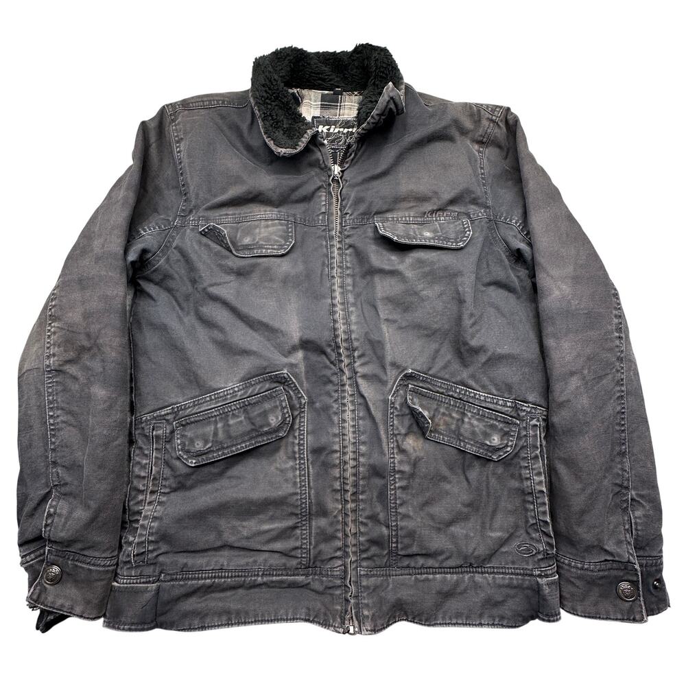 Kirra Utility Military Jacket Mens Medium Black Plaid Lined Full Zip Distressed
